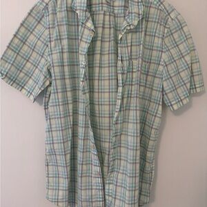 Steven Alan Light Blue and Green Plaid Shirt
